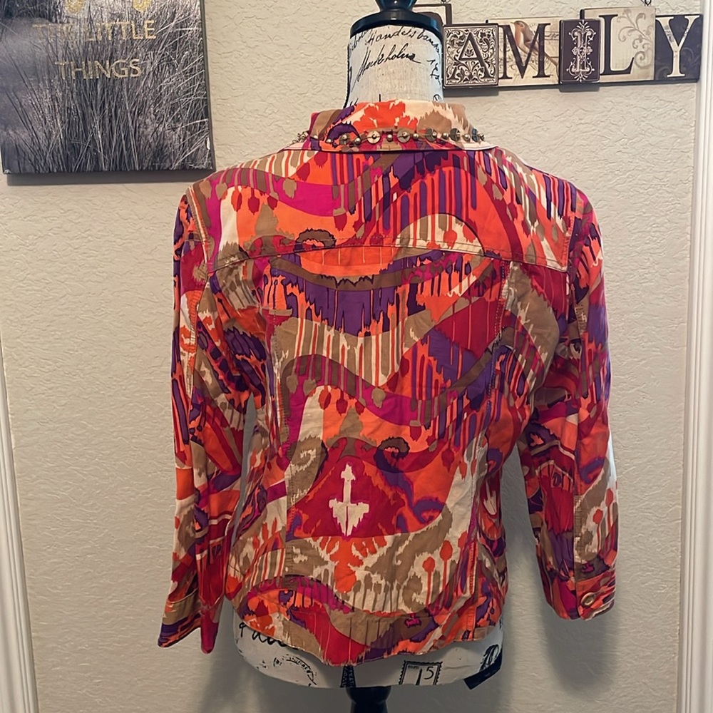 RUBY RD Multicolor Patterned Beaded Linen Jacket … - image 2